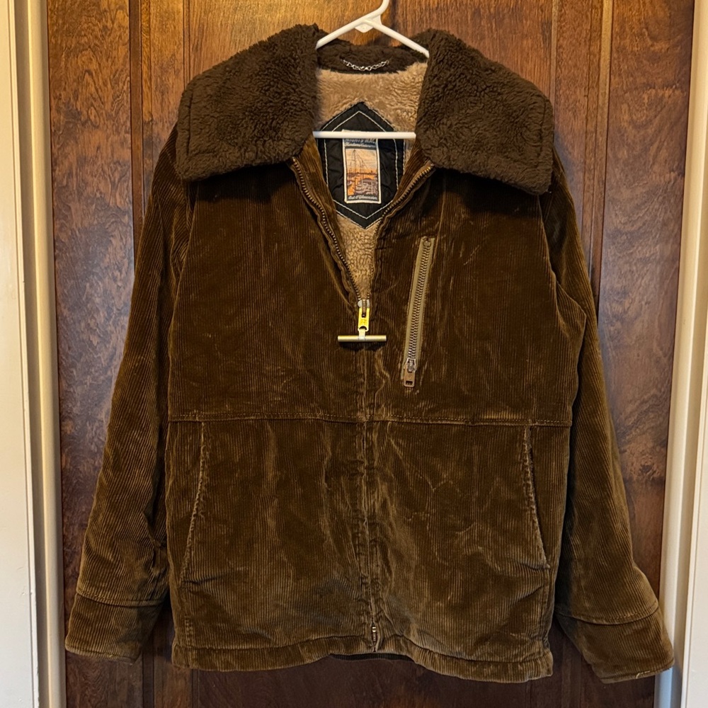 Mighty Mac Vintage Men's Brown Corduroy Jacket with Shearling Collar, Size Med